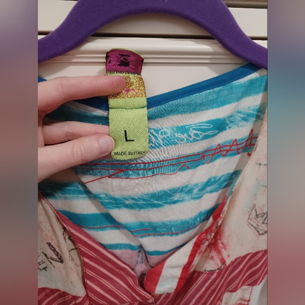 Save The Queen Mixed Media Button Front Top Sailb… - image 4